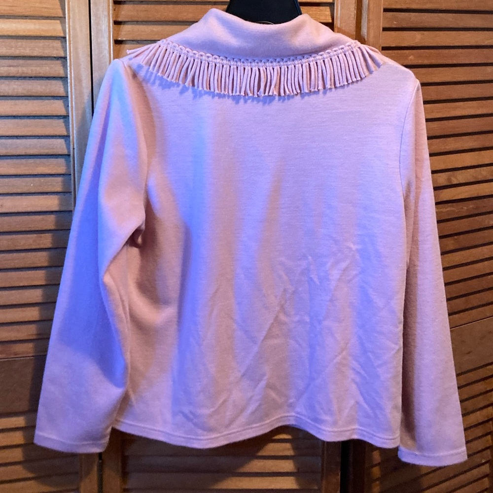 Lennie for Nina Leonard Pink Cowl Neck Fringed Collar Knit Sweater - Picture 2 of 16